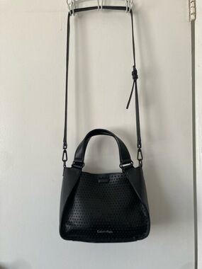 Calvin Klein Black Perforated Leather Top-Handle Crossbody